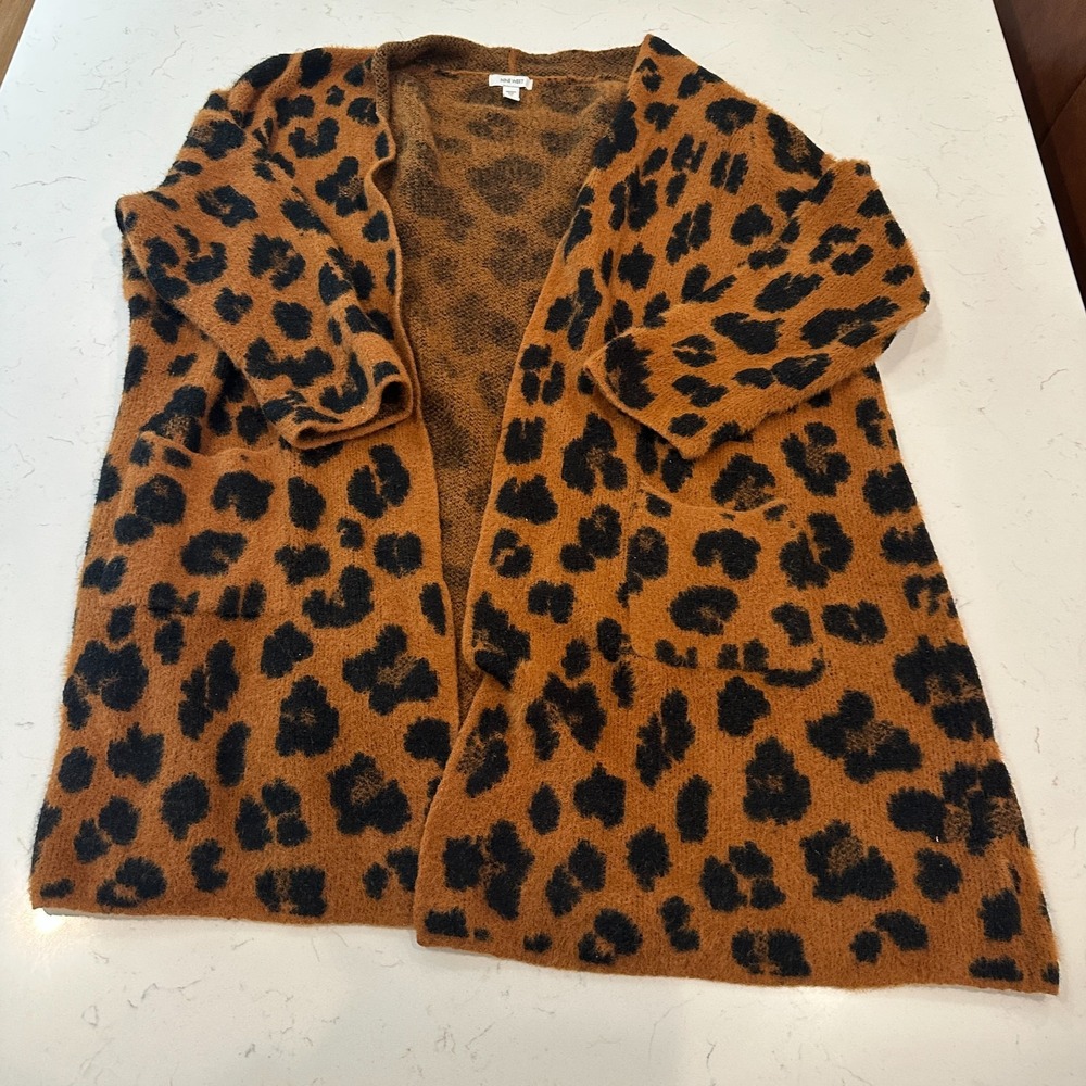 Nine West Womens 2XL Cardigan Cheetah Leopard Animal Print Open Front Pockets